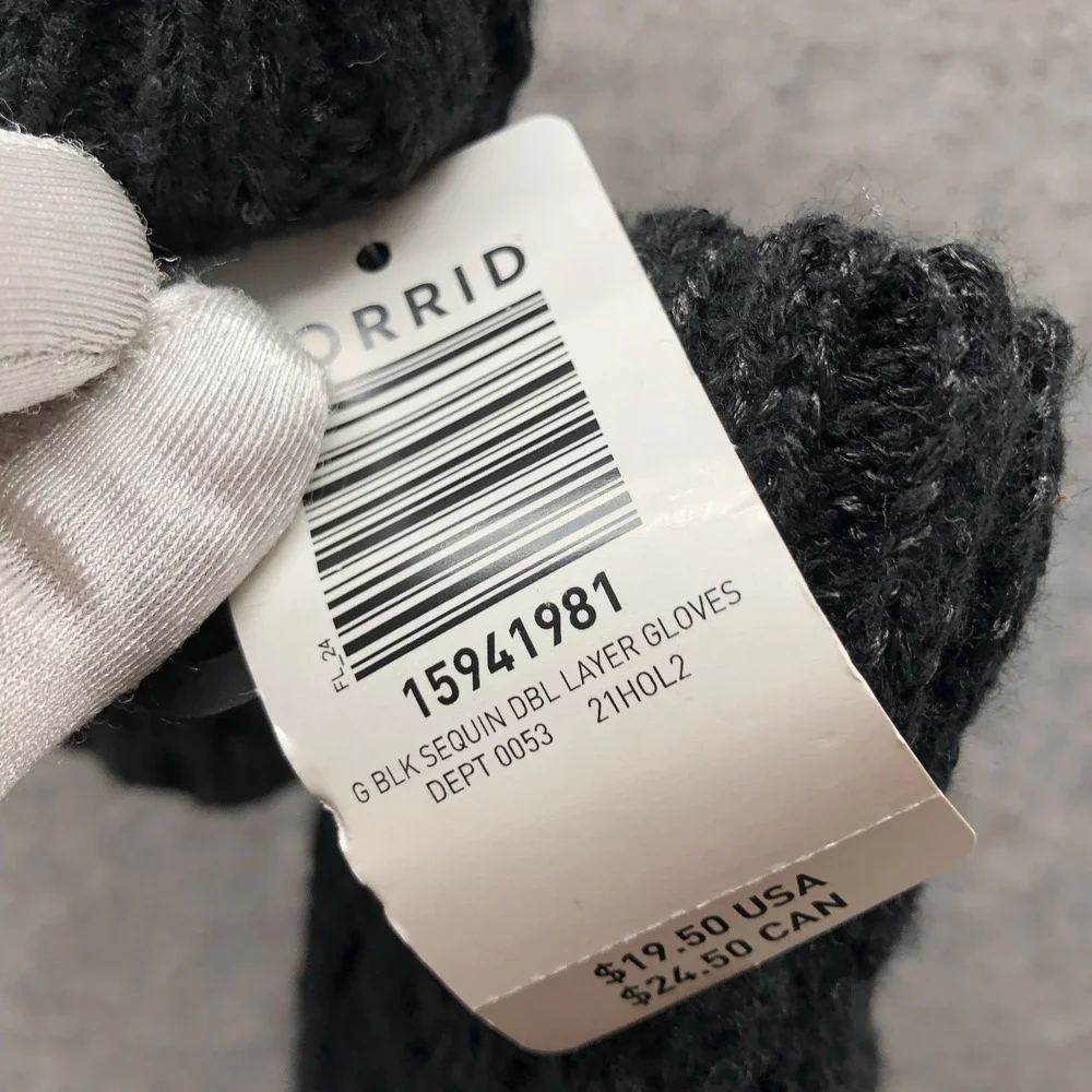 NWT Torrid Knit Winter Gloves One Size Black Cable Knit Sequins